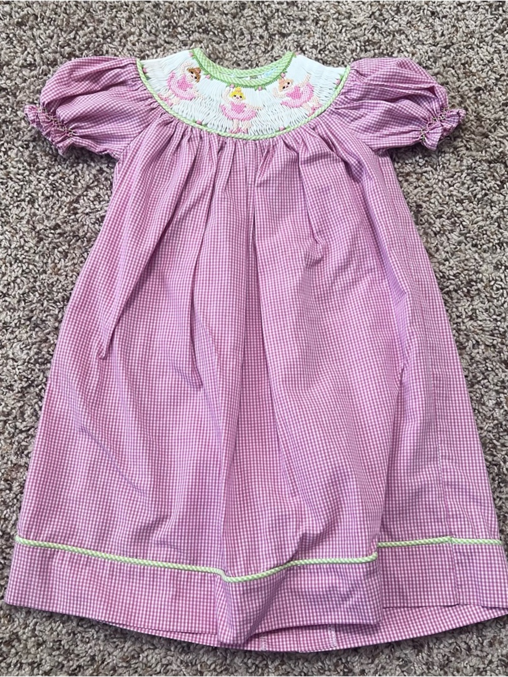 Remember Nguyen Girls Pink Gingham Smocked Ballerina Dress Size 12 months